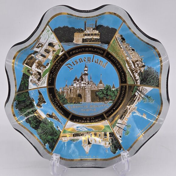 Disney Other - Vintage 1970s Disney Scalloped Glass Dish Disneyland Sleeping Beauty Castle